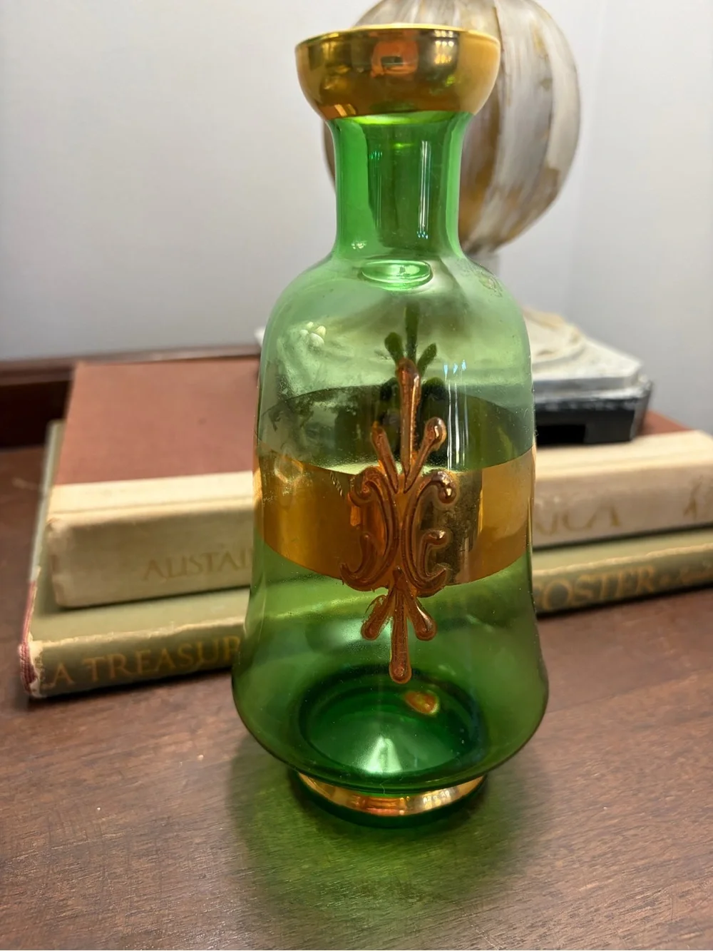 vintage mid-century green glass liqueur or cordial decanter Italian no stopper
